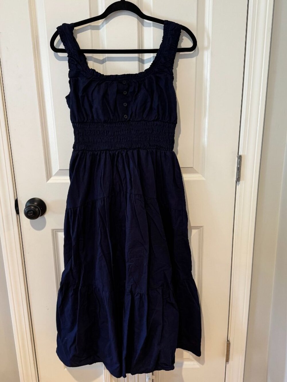 Navy Cotton Midi Dress - Size Medium